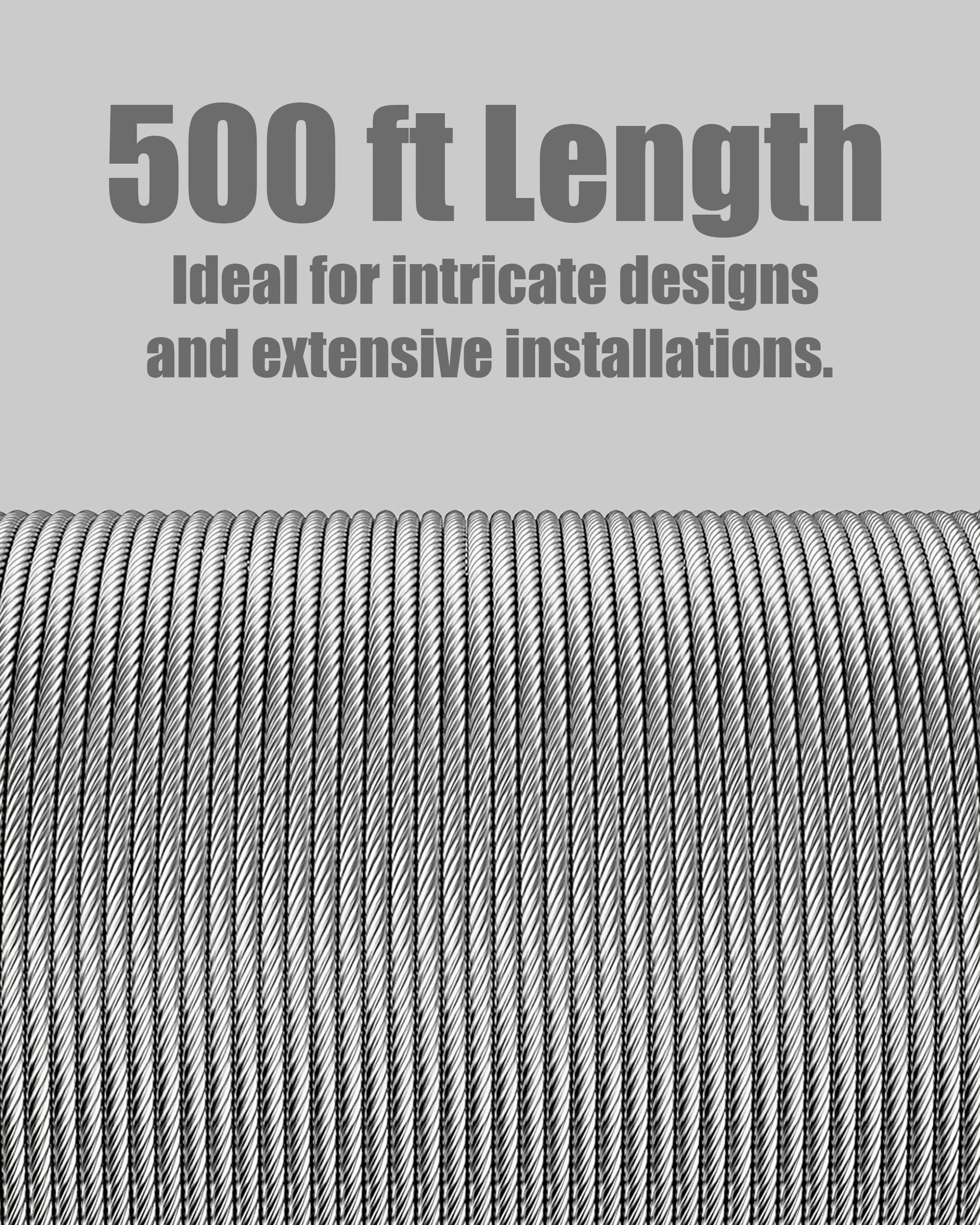 500FT 1/8 inch Cable 7x7 Strands Construction Braided Stainless Wire Premium 316 Stainless Steel Deck Cable Railing for Outdoor, DIY Metal Wire Railing, Balustrades Projects