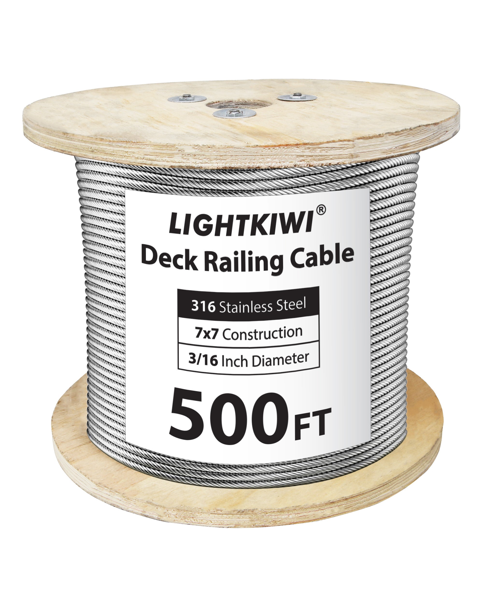 500FT T316 Deck Railing Cable 3/16" 7x7 Strands Construction
