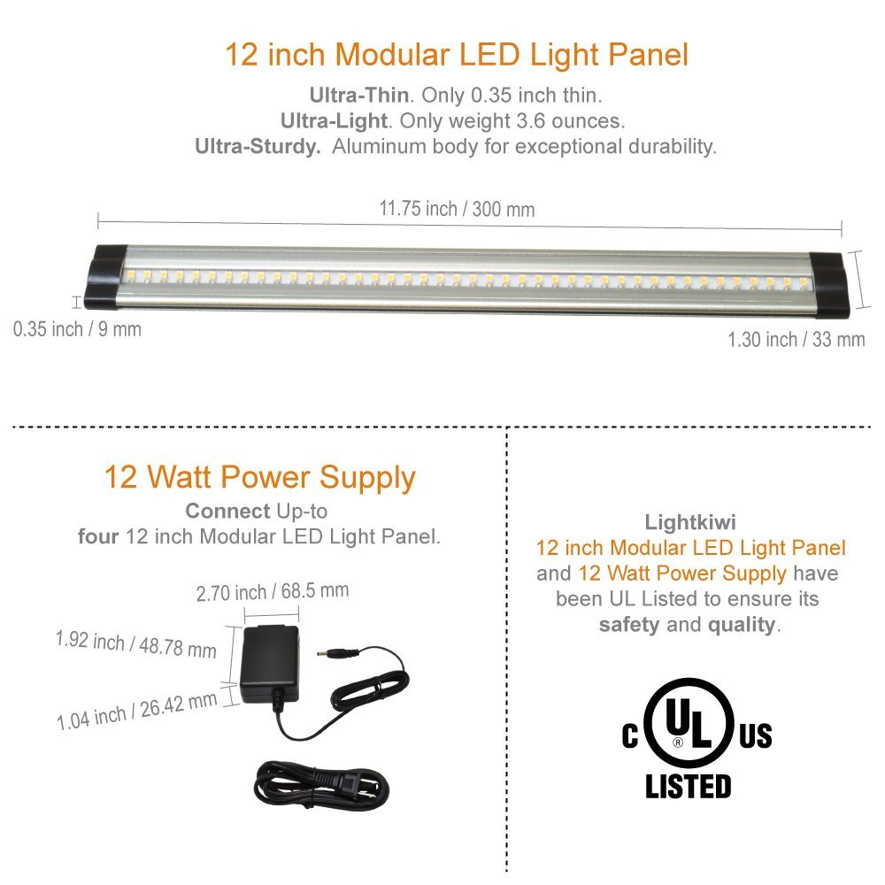 12 Inch Warm White Modular LED Under Cabinet Lighting - Standard Kit (4 Panels)