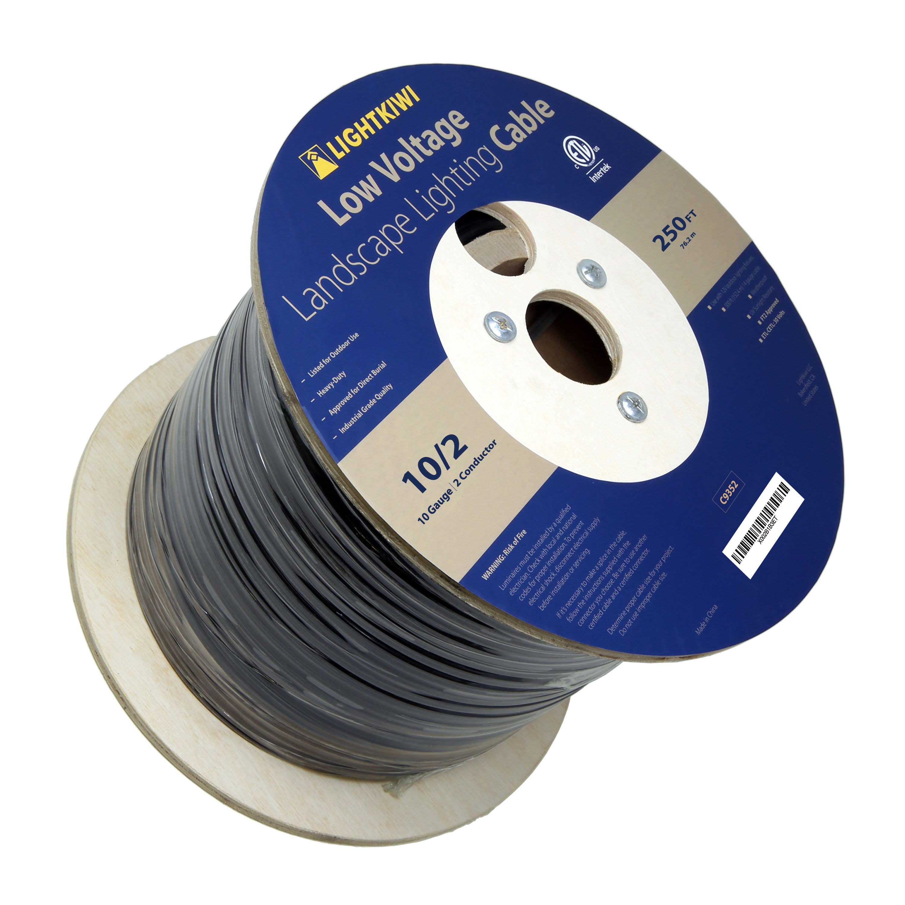 10AWG 2-Conductor Direct Burial Wire for Low Voltage Landscape Lighting, 250ft