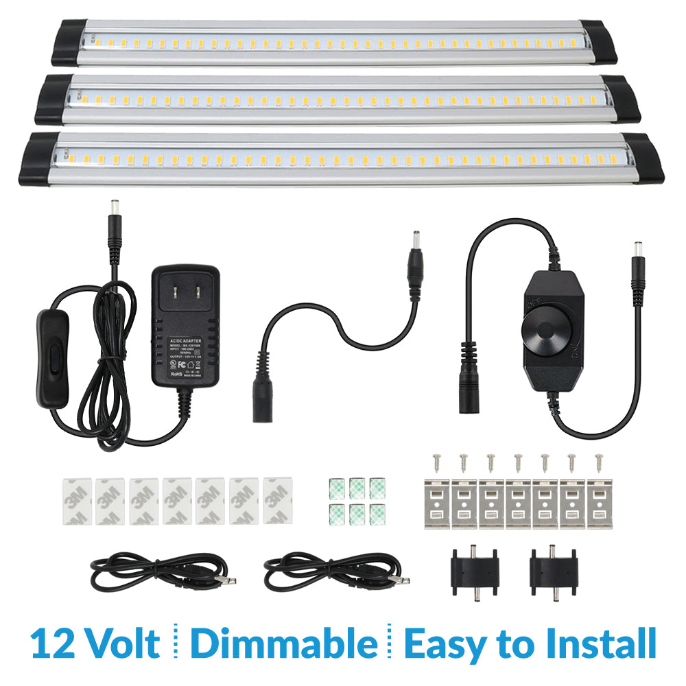 LED Under Cabinet Lighting Dimmable Warm White (3000K), 12W, 12VDC, 96