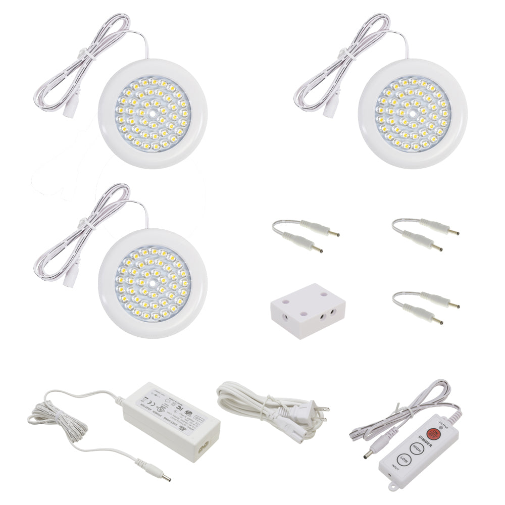 3.5 inch Cool White LED Puck Lights - Premium Kit (3 Pack) (White)