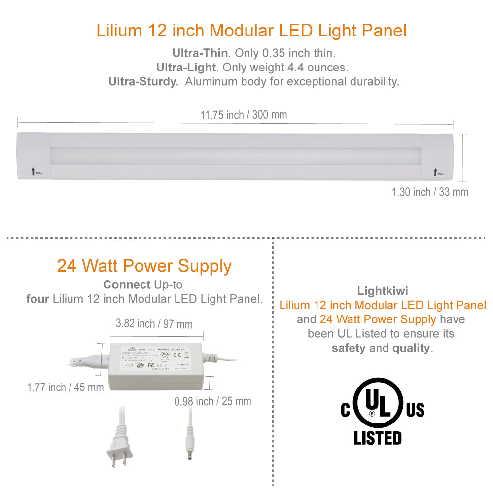 Lilium 12 Inch Cool White Modular LED Under Cabinet Lighting - Premium Kit (3 Panel)