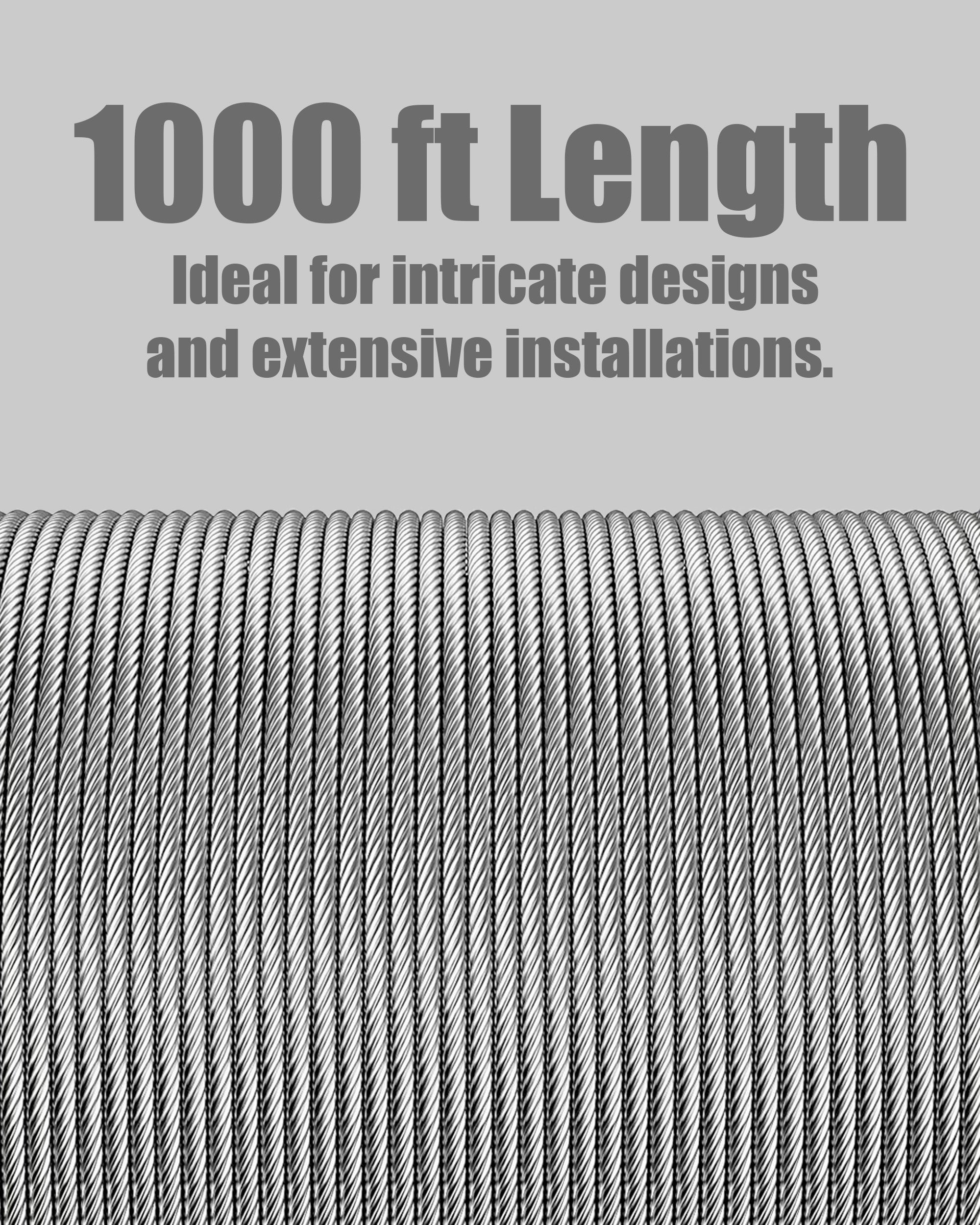 1000FT 1/8" 7x7 Strands Construction Braided Stainless Wire Premium 316 Stainless Steel Deck Cable Railing for Outdoor, DIY Metal Wire Railing, Balustrades Projects