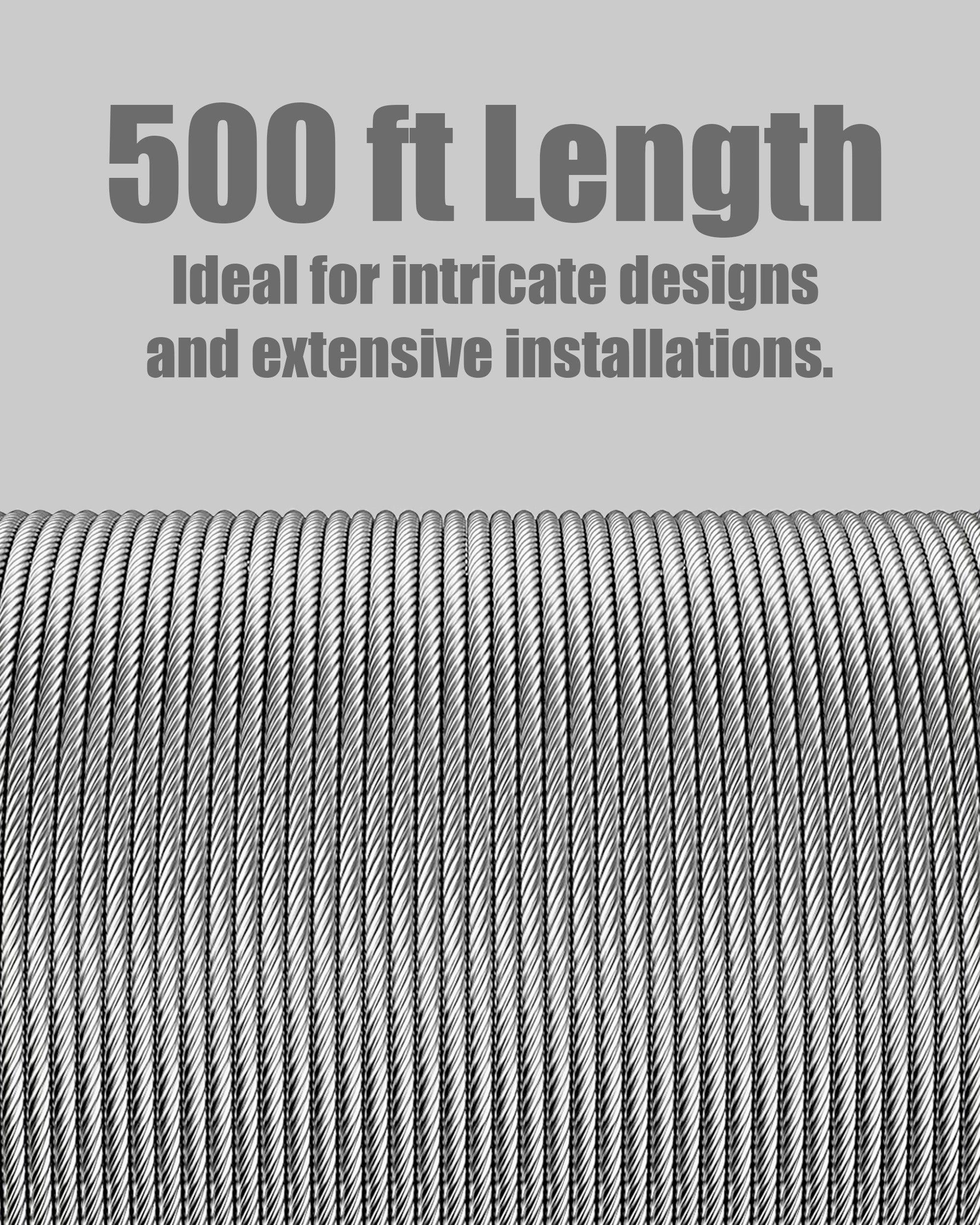 500FT 3/16" 7x7 Strands Construction Braided Stainless Wire Premium 316 Stainless Steel Deck Cable Railing for Outdoor, DIY Metal Wire Railing, Balustrades Projects