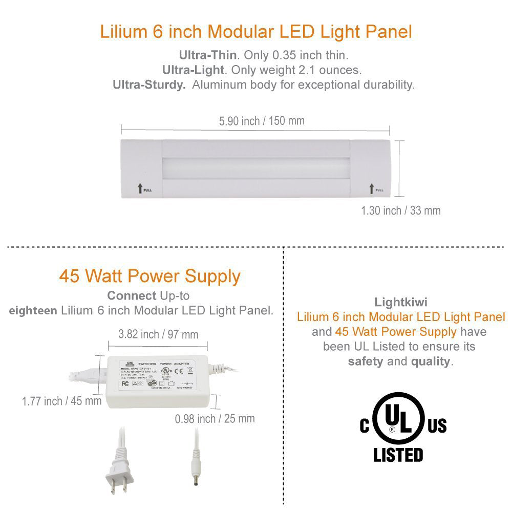 Lilium 6 Inch Warm White Modular LED Under Cabinet Lighting - Pro Kit (12 Panels)