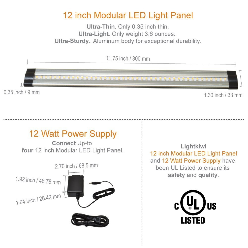 12 Inch Warm White Modular LED Under Cabinet Lighting - Premium Kit (3 Panels) | Lightkiwi