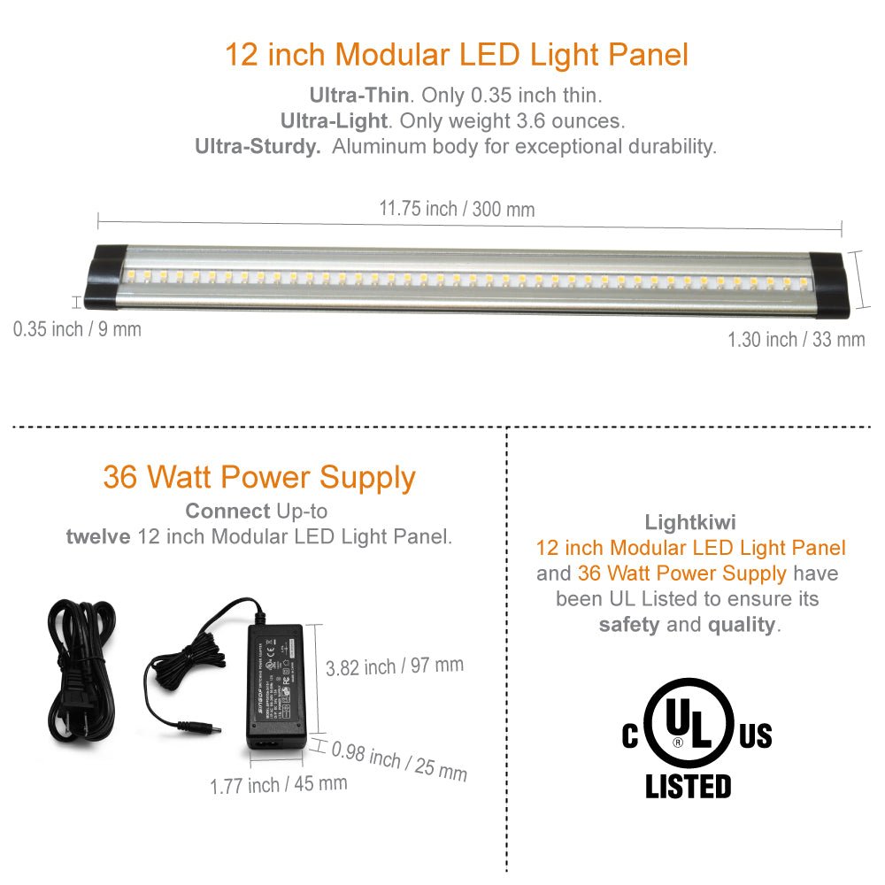 12 Inch Cool White Modular LED Under Cabinet Lighting - Pro Kit (12 Panels)