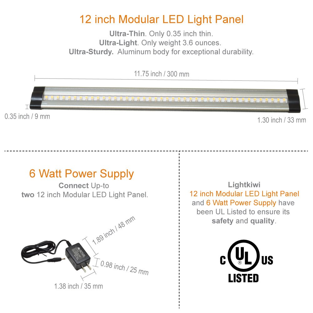 12 Inch Cool White Modular LED Under Cabinet Lighting - Basic Kit (1 Panel) | Lightkiwi