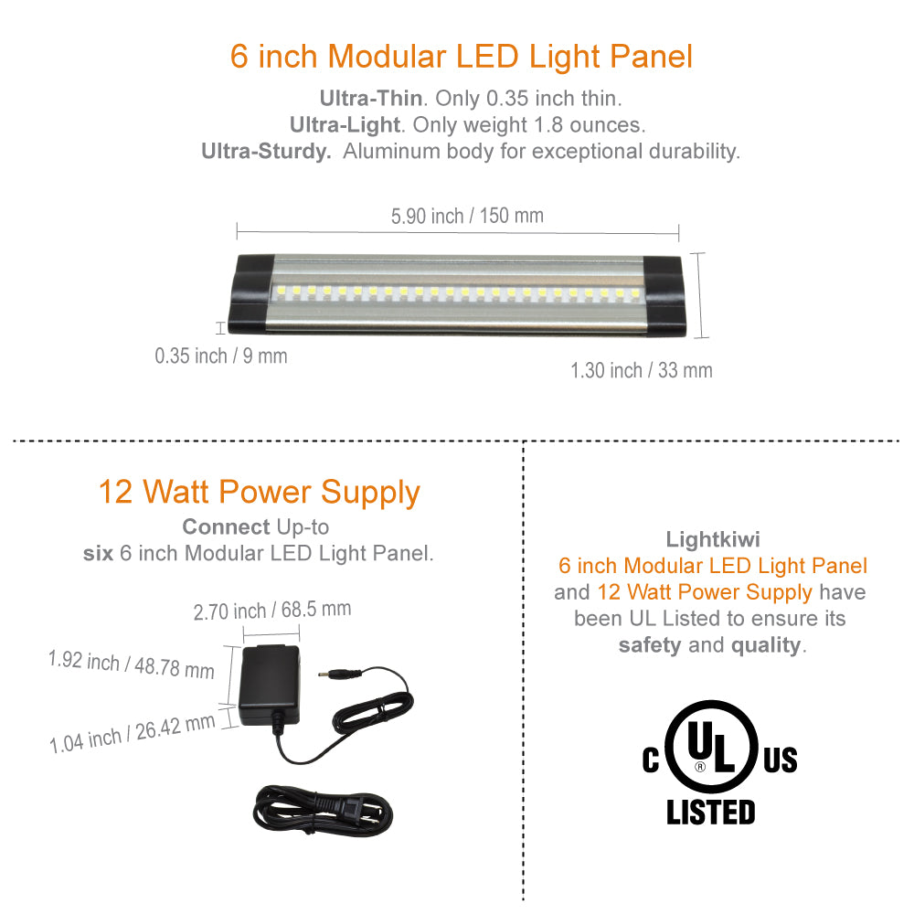 6 Inch Cool White Modular LED Under Cabinet Lighting - Standard Kit (4 Panels)