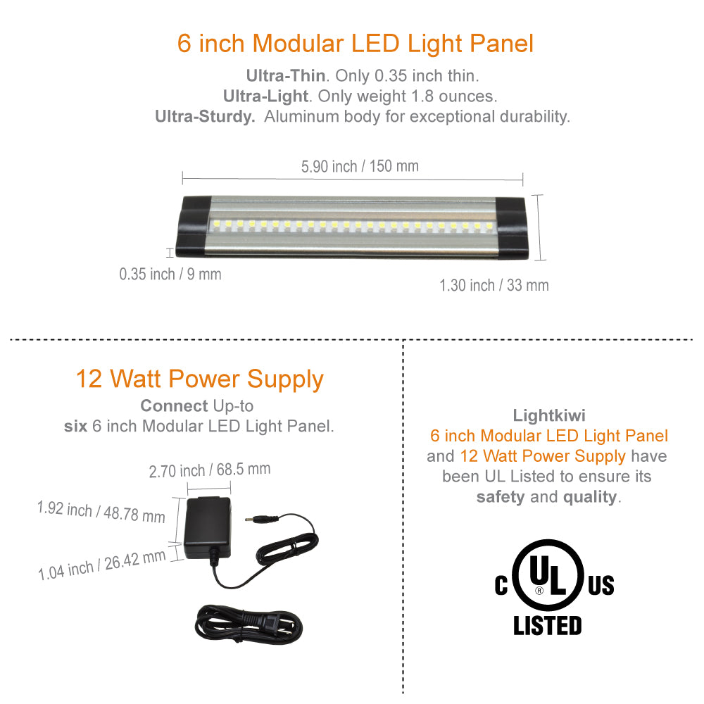 6 Inch Warm White Modular LED Under Cabinet Lighting - Standard Kit (4 Panels)