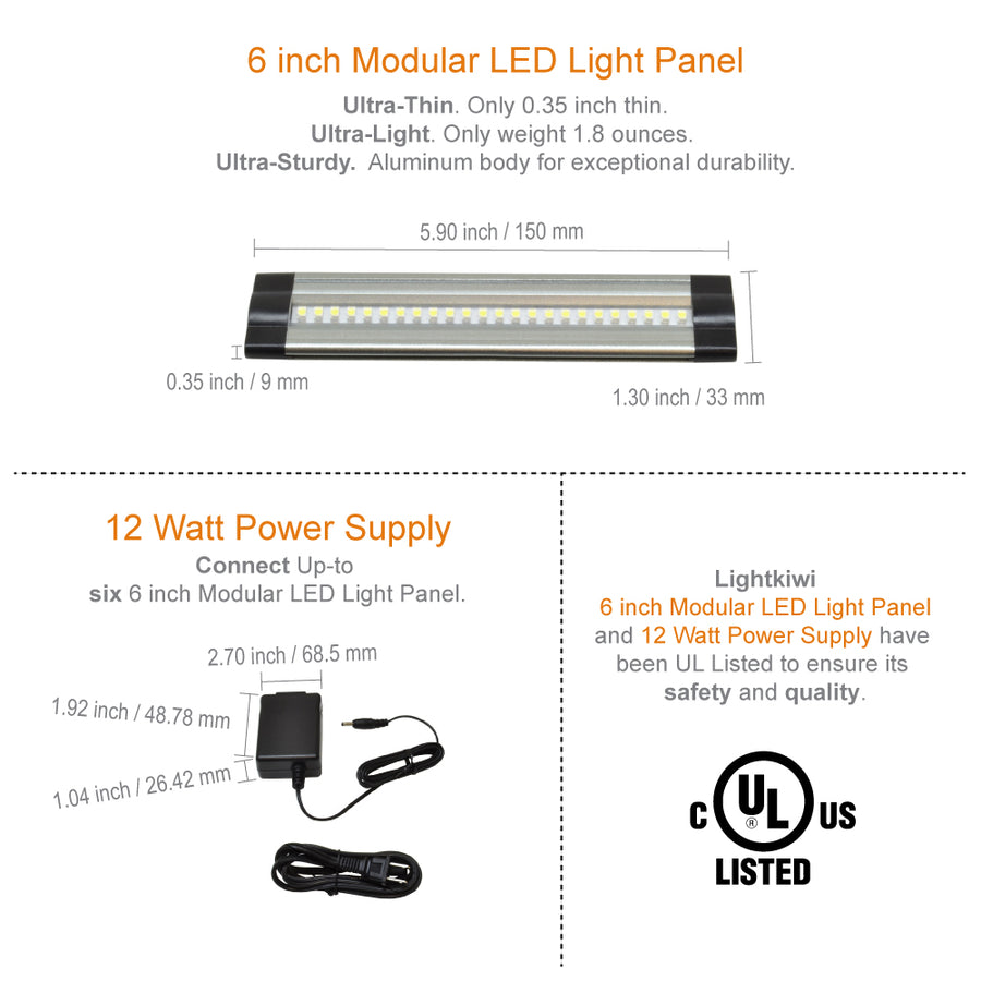 6 Inch Warm White Modular LED Under Cabinet Lighting - Standard Kit (4