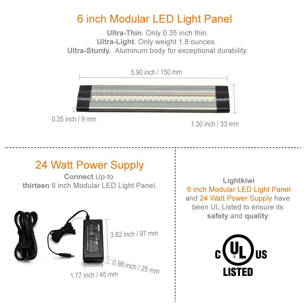 6 Inch Warm White Modular LED Under Cabinet Lighting - Pro Kit (12 Panels) | Lightkiwi