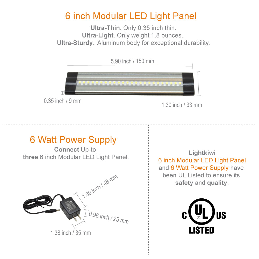 6 Inch Warm White Modular LED Under Cabinet Lighting - Basic Kit (1 Panel) | Lightkiwi