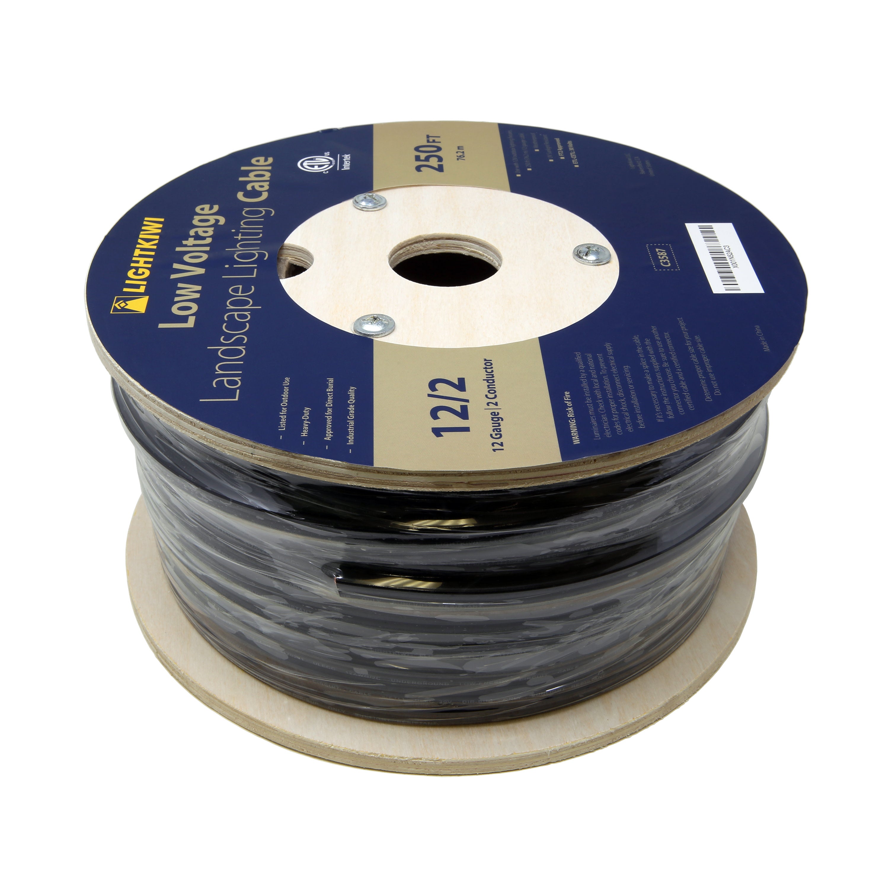 12AWG 2-Conductor Direct Burial Wire for Low Voltage Landscape Lighting, 250ft