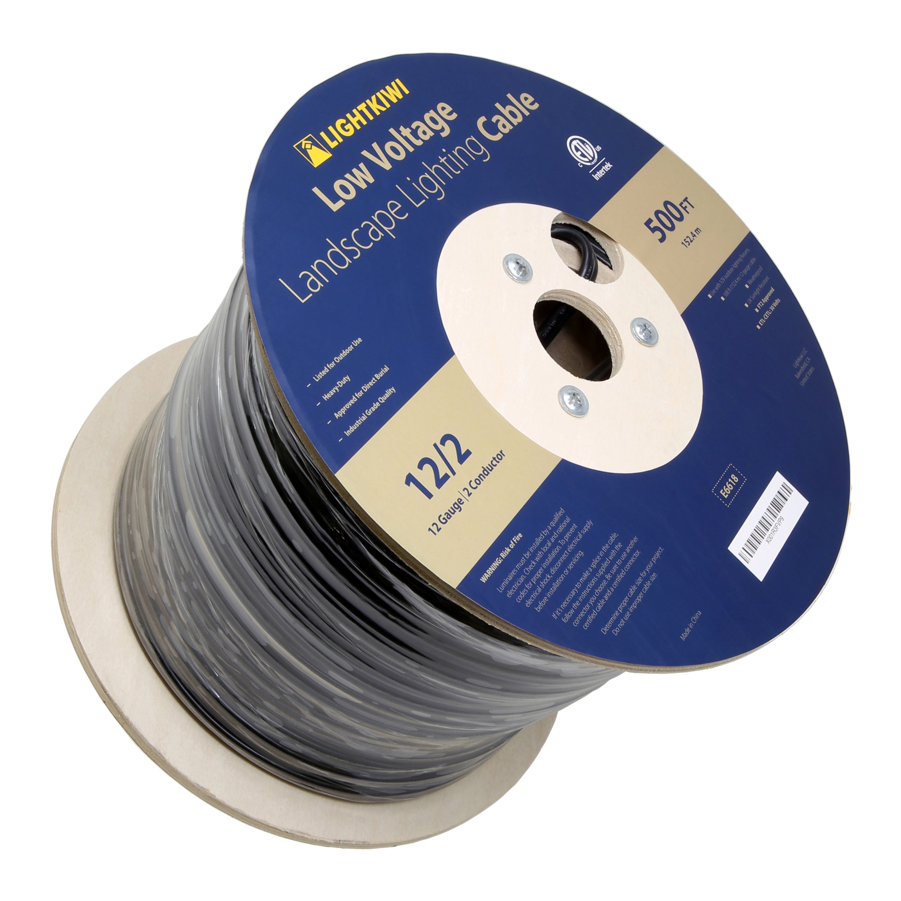 12AWG 2-Conductor Direct Burial Wire for Low Voltage Landscape Lighting, 500ft