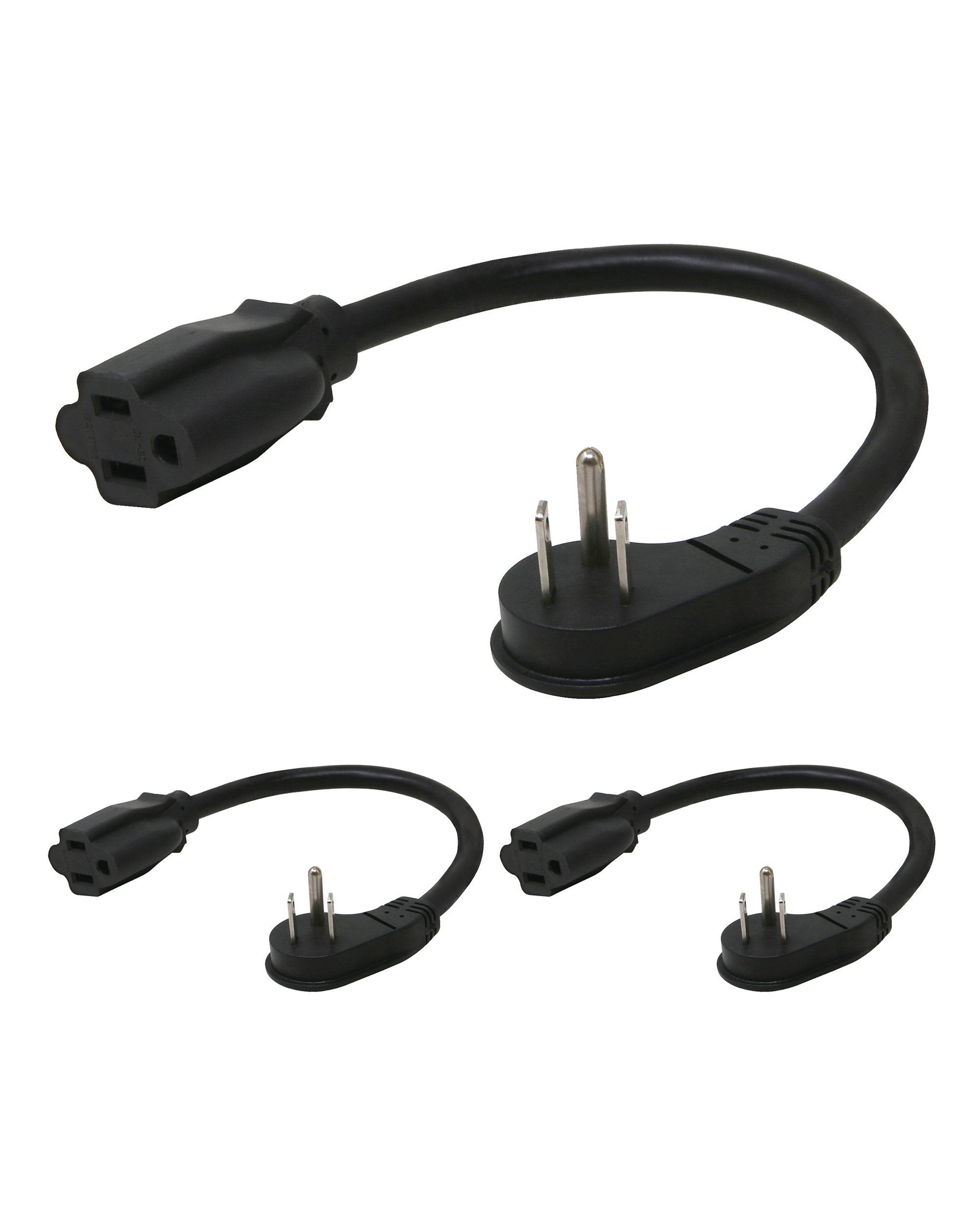 14AWG Flat Plug Power Extension Cord 1ft, 3-Pack