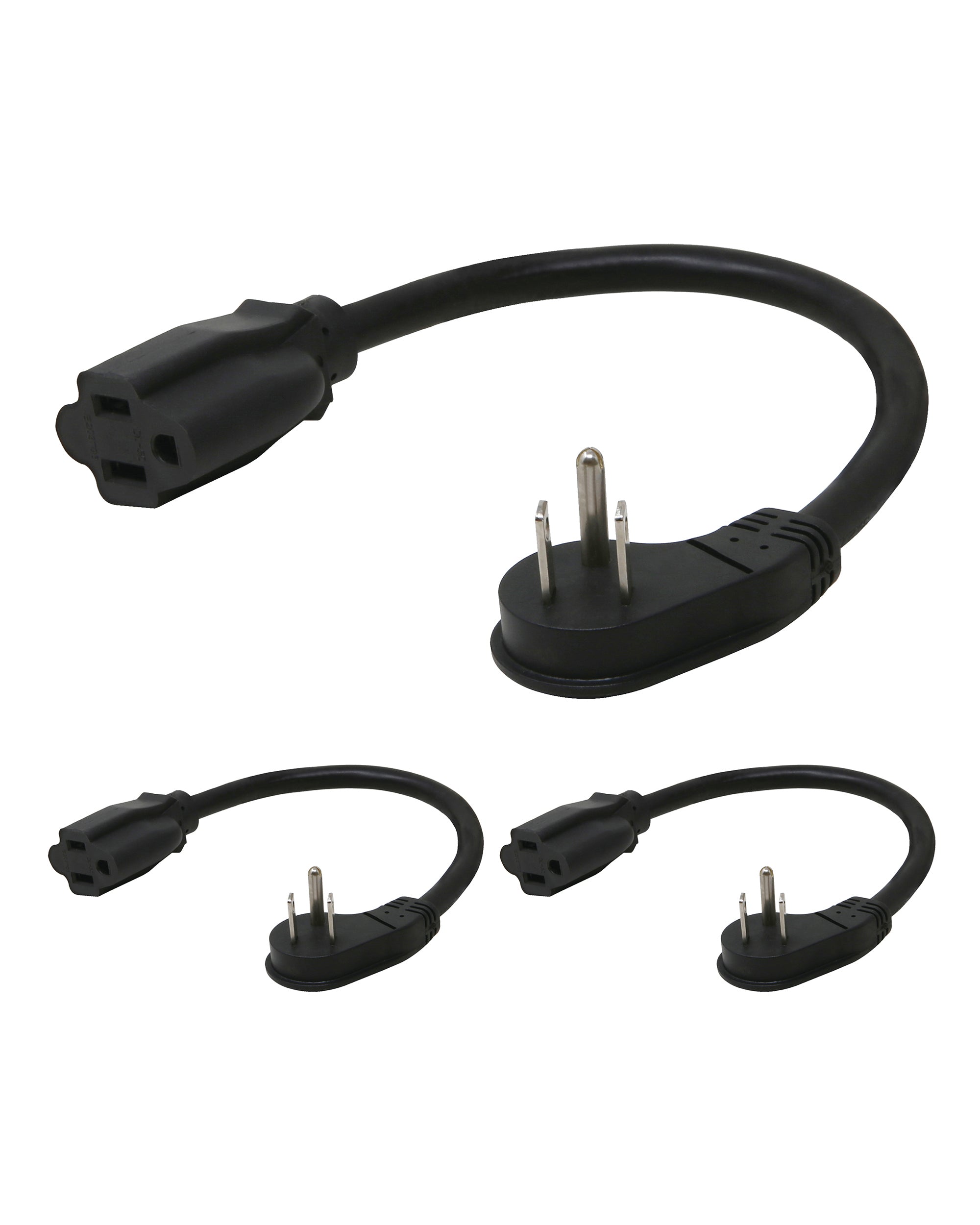 16AWG Flat Plug Power Extension Cord 1ft, 3-Pack
