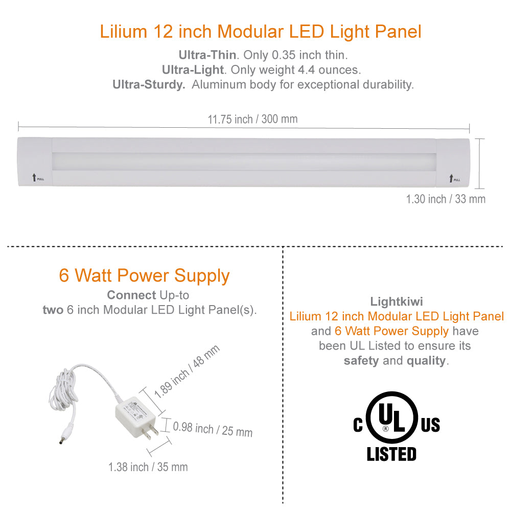 Lilium 12 Inch Warm White Modular LED Under Cabinet Lighting - Basic Kit (1 Panel)