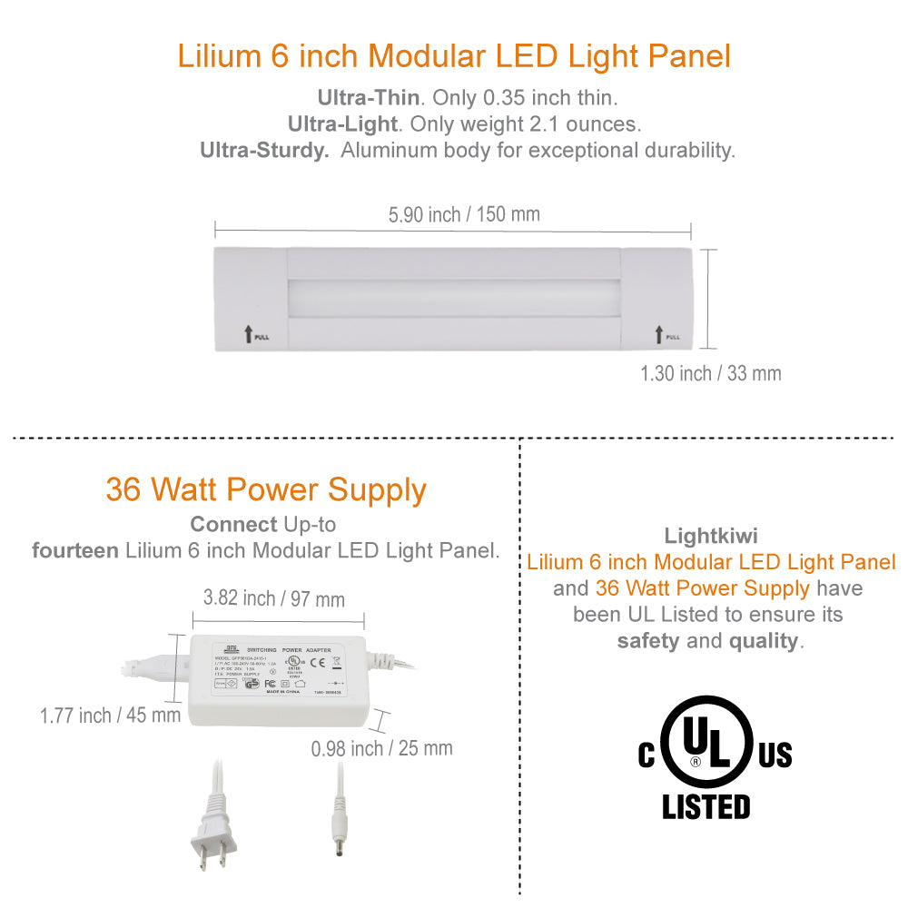 Lilium 6 Inch Warm White Modular LED Under Cabinet Lighting - Pro Kit (12 Panels)