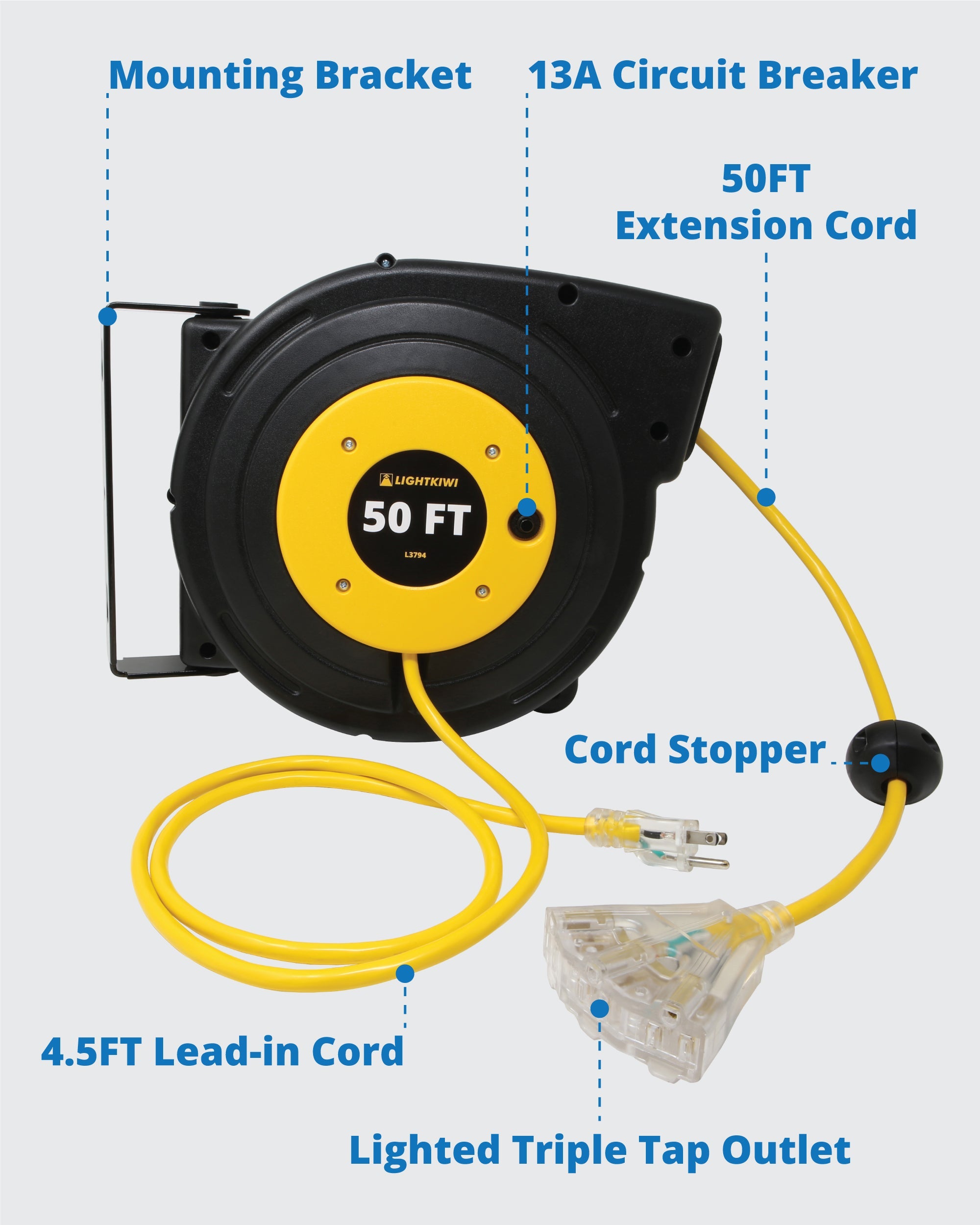 50 ft Retractable Extension Cord Reel