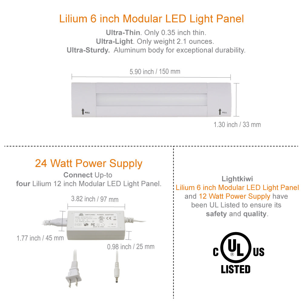Lilium 6 Inch Warm White Modular LED Under Cabinet Lighting - Premium Kit (3 Panel)