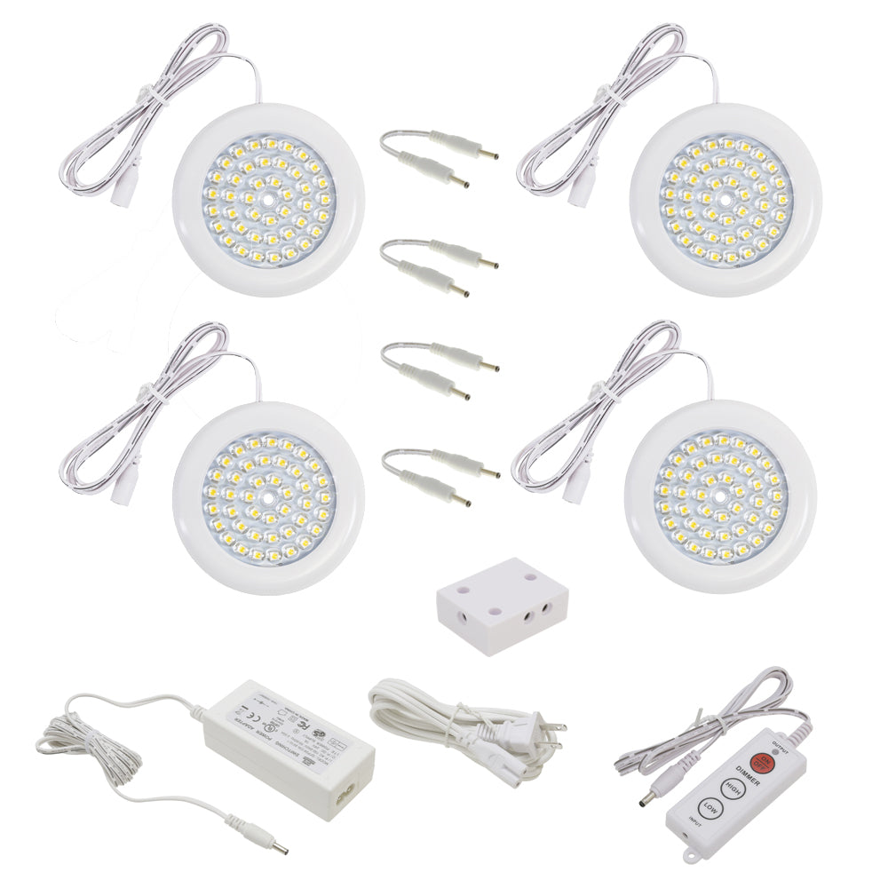 3.5 inch Warm White LED Puck Light - Standard Kit (4 Pack) (White)