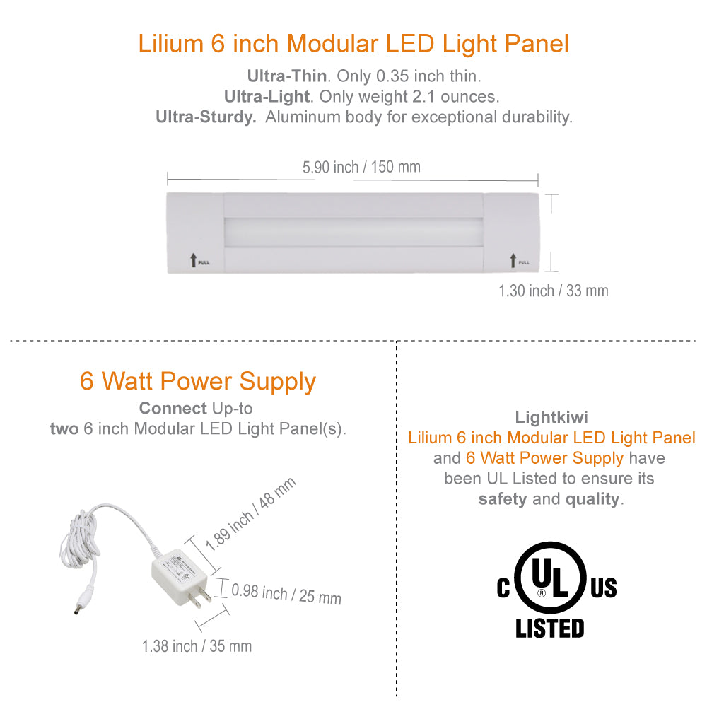 Lilium 6 Inch Cool White Modular LED Under Cabinet Lighting - Basic Kit (1 Panel)