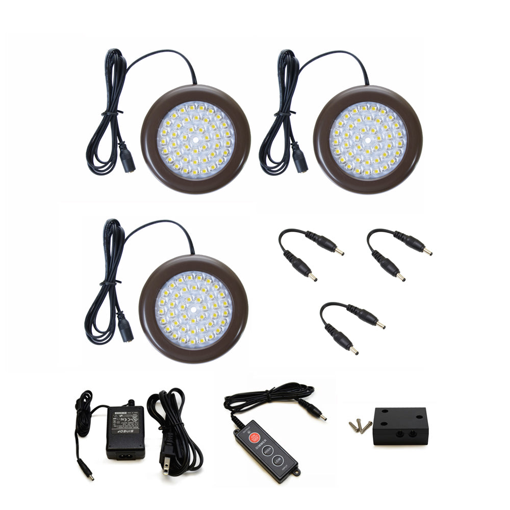 3.5 inch Cool White LED Puck Lights - Premium Kit (3 Pack)
