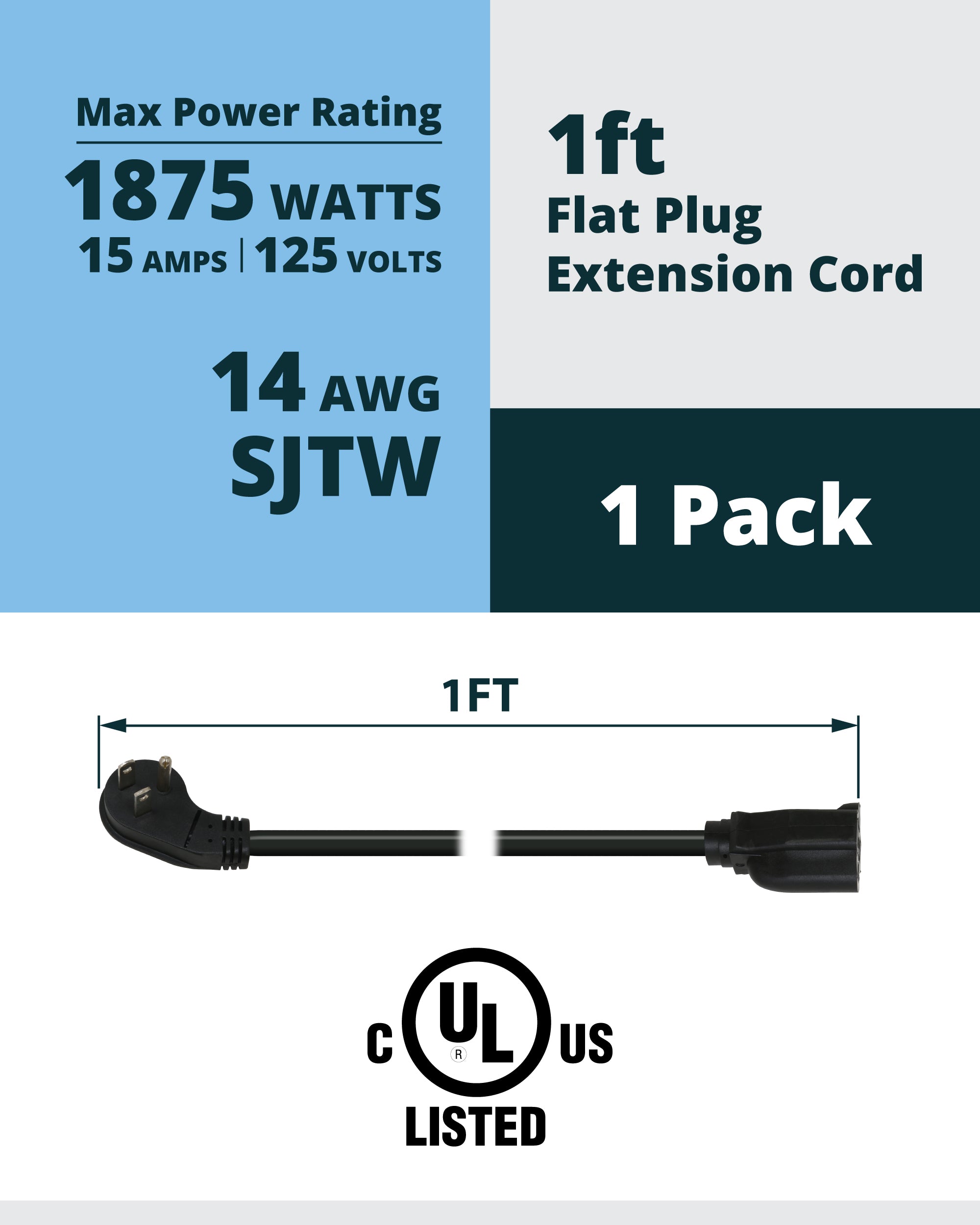 1ft flat Power Extension Cord - 4