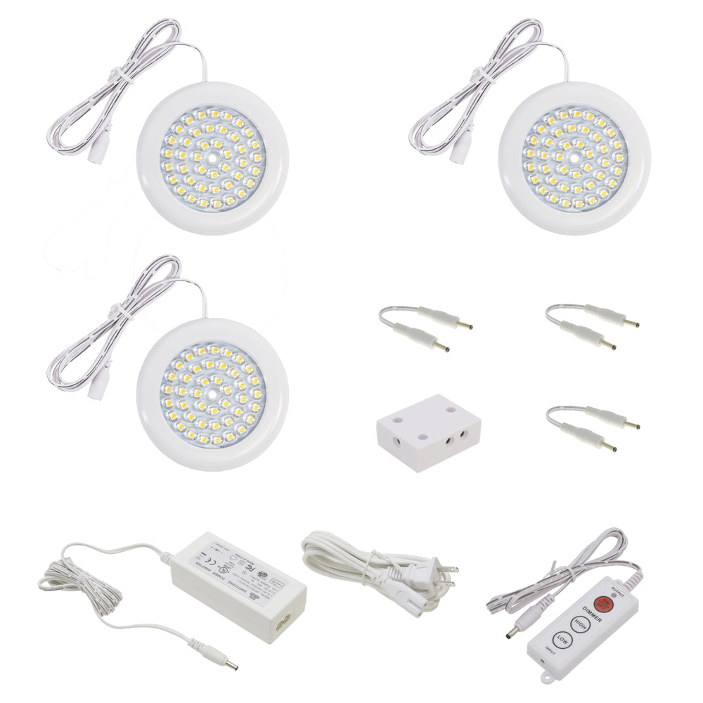 3.5 inch Warm White LED Puck Lights - Premium Kit (3 Pack) (White) | Lightkiwi