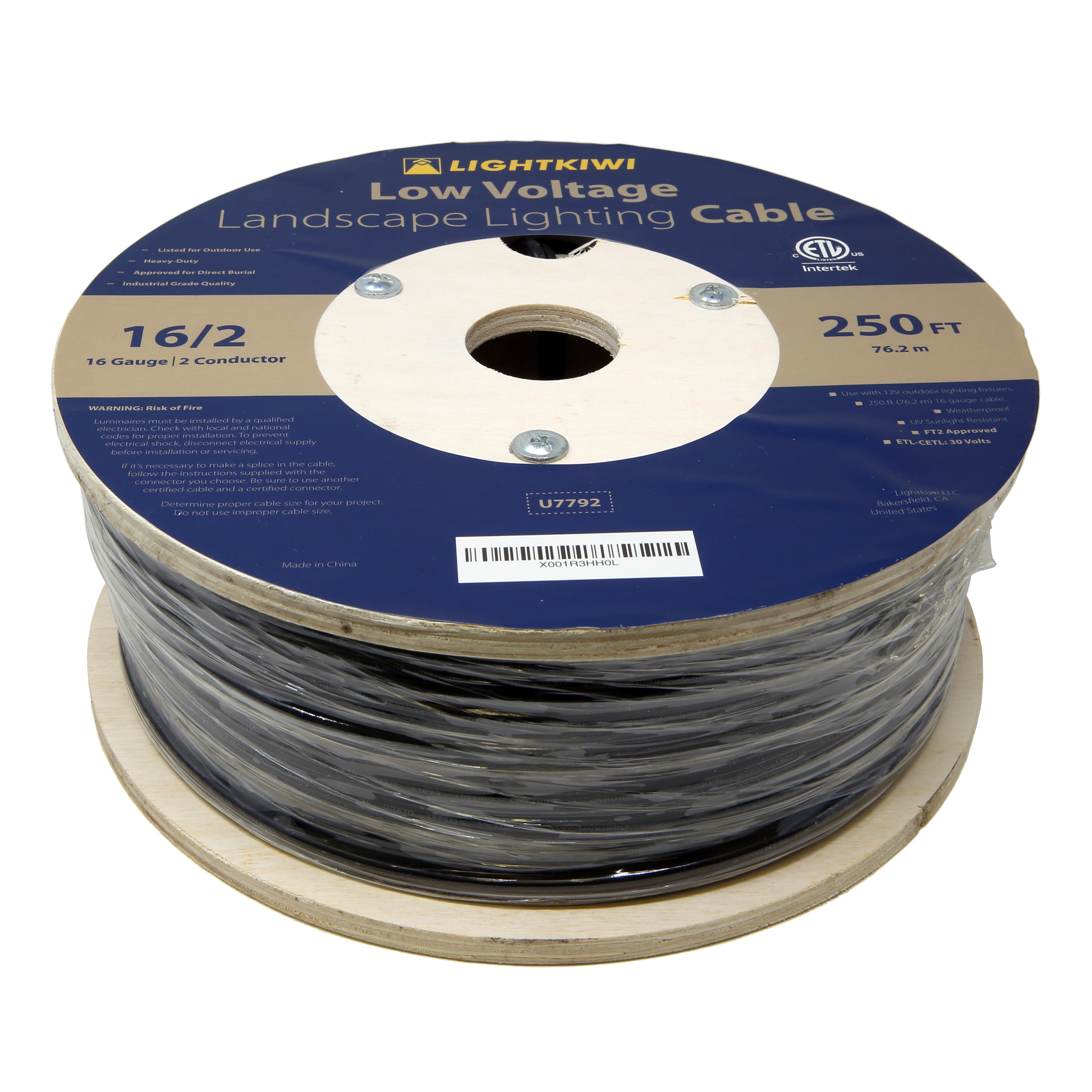 16AWG 2-Conductor Direct Burial Wire for Low Voltage Landscape Lighting, 250ft
