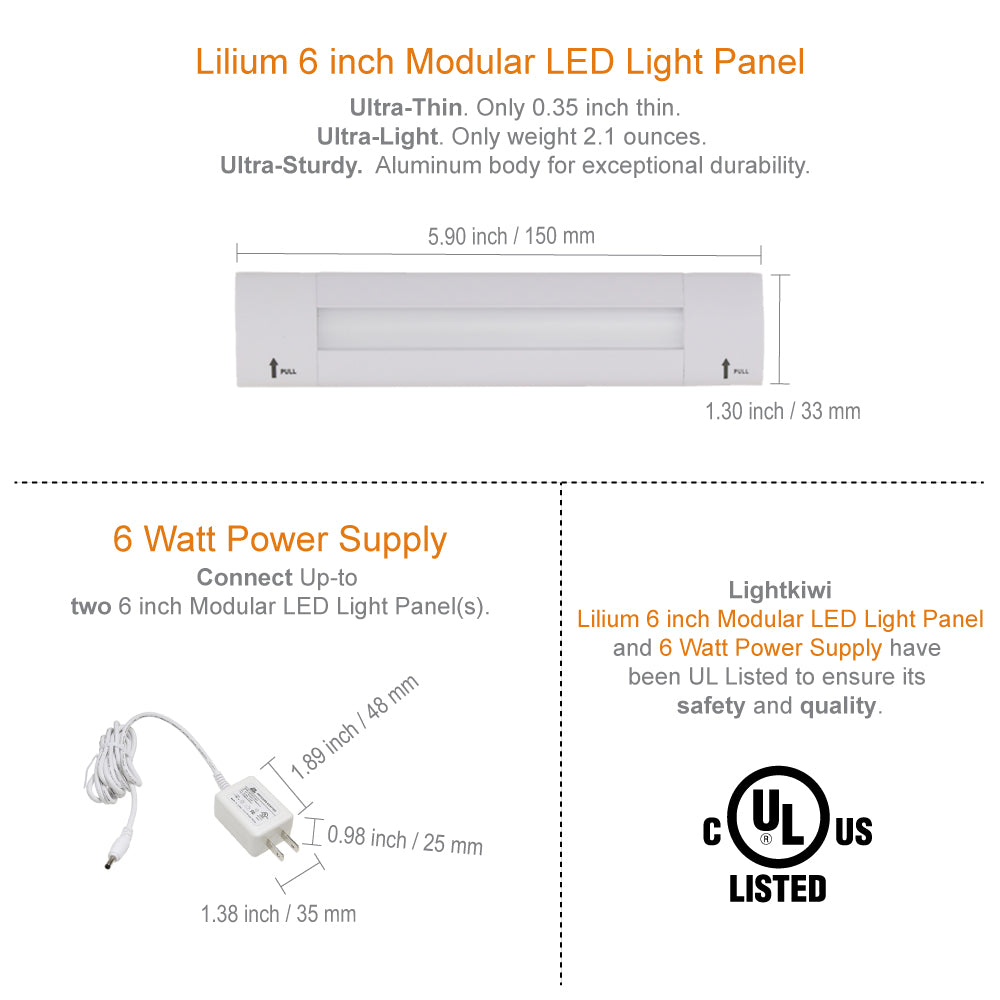 Lilium 6 Inch Warm White Modular LED Under Cabinet Lighting - Basic Kit (1 Panel)
