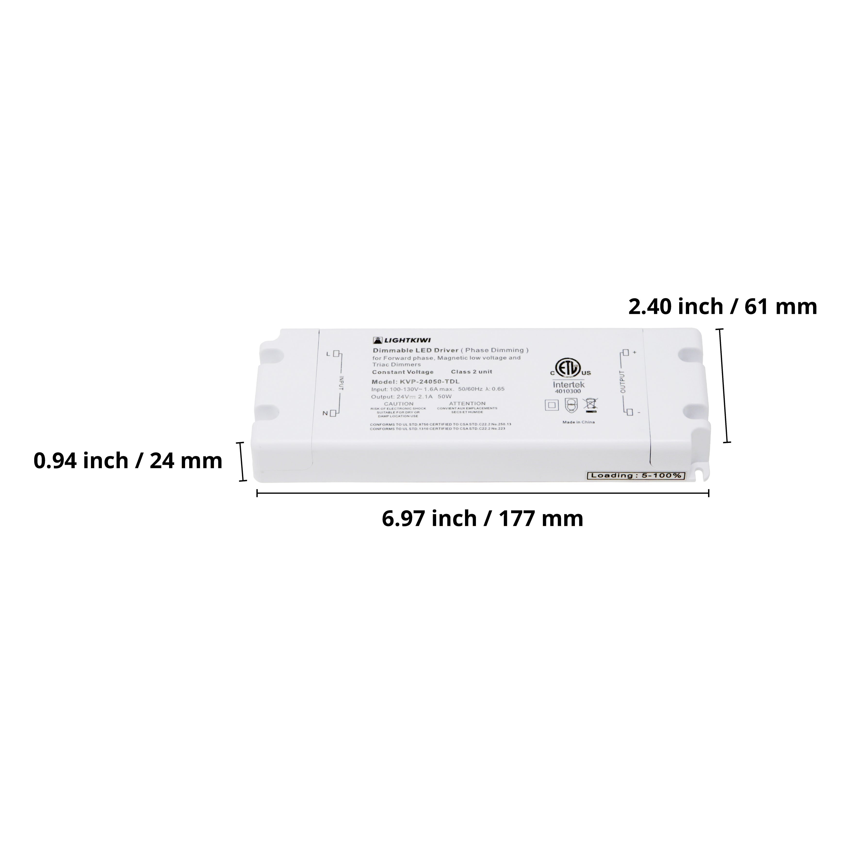 50 Watt Dimmable Transformer (24VDC) for LED Under Cabinet Lighting