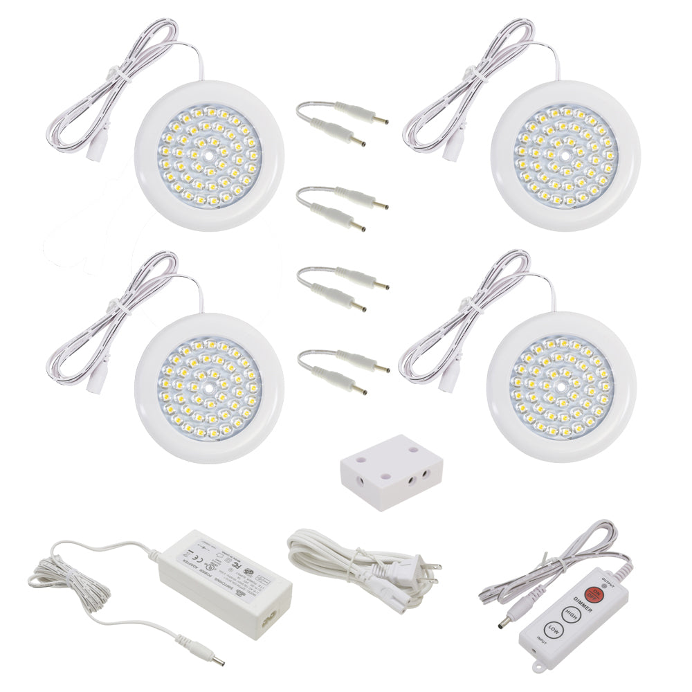 3.5 inch Cool White LED Puck Lights - Standard Kit (4 Pack) (White) | Lightkiwi