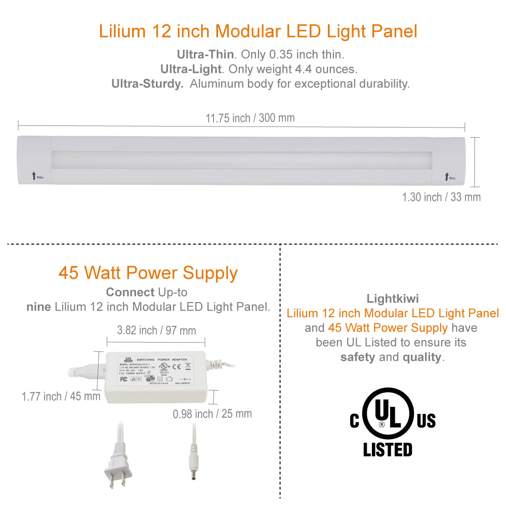 Lilium 12 Inch Cool White Modular LED Under Cabinet Lighting - Pro Kit (9 Panels)
